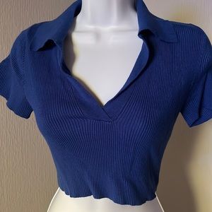 Royal blue collar short sleeve crop top 💙